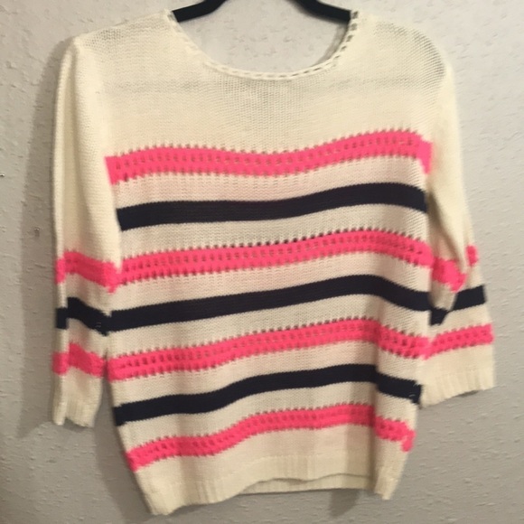 POL Crop Neon Pink & Navy Blue Stripe Sweater - Picture 3 of 10